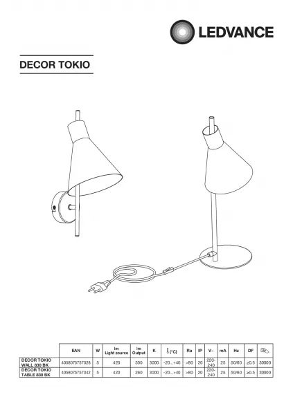 ldv decor tokio table 830 noir          ledvance (4058075757042)