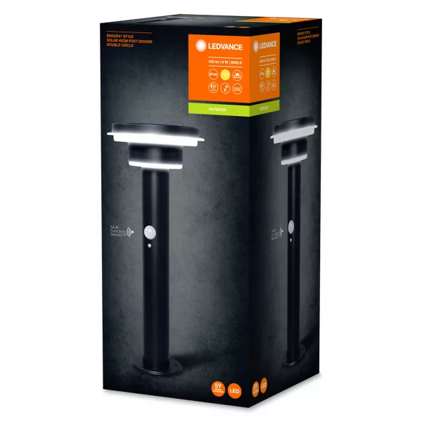ldv endura solar double circle 40cm 6w/3000k 400lm ip44 noir ledvance borne (4058075392748)