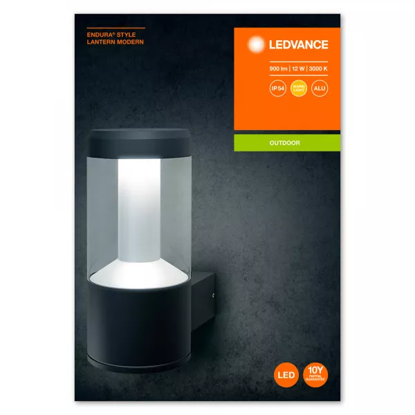 ldv endura style lantern applique 12w/3000k 610lm ip44 gris ledvance (4058075205017)