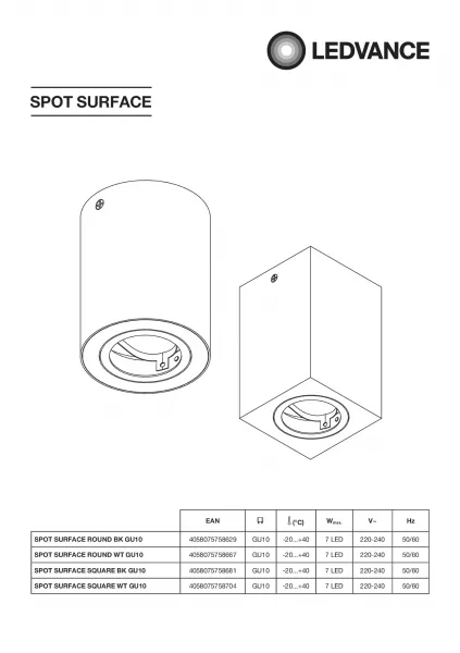 ldv orbis surface rond gu10 blanc - spot saillie orientable ledvance (4058075758667)