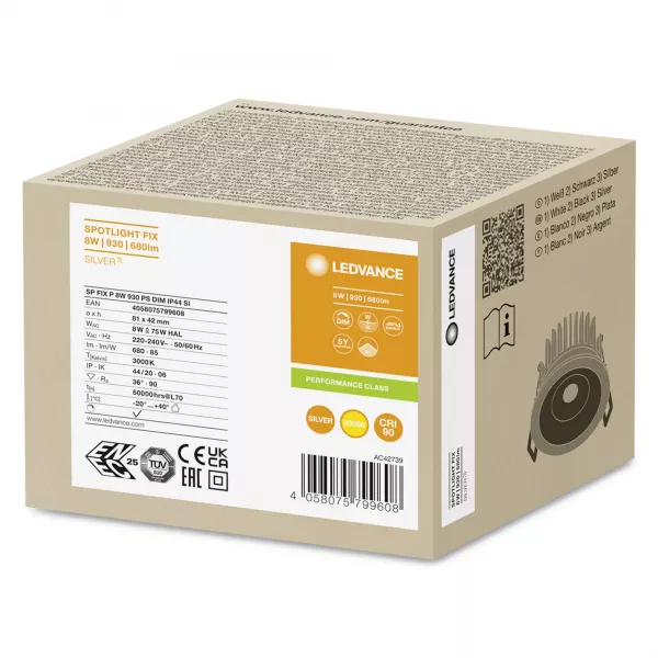 ldv spot led fix 8w/930 680lm 36� powerselect dim ip44 alu spot ledvance (4058075799608)