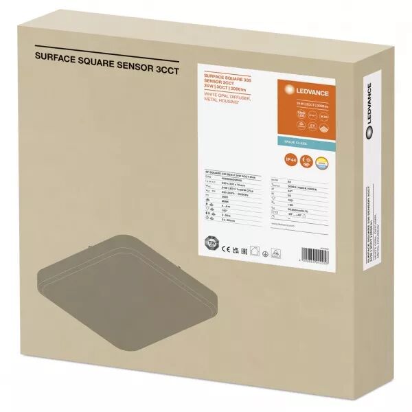 ldv surface square 330 24w/3cct 2000lm sensor ip44 hublot carr� 827/840/865 ledv (4099854042058)