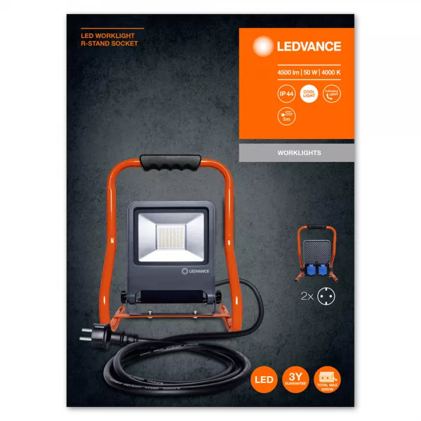 ldv worklight h-stand 50w/4000k 4500lm ip44 + prises typef lum chantier ledvance (4058075321342)