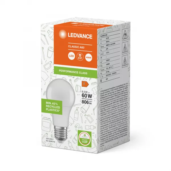 led classic ledvance pcr cla60 d�polie e27 8,5w 840 806lm natureloop (4099854204944)