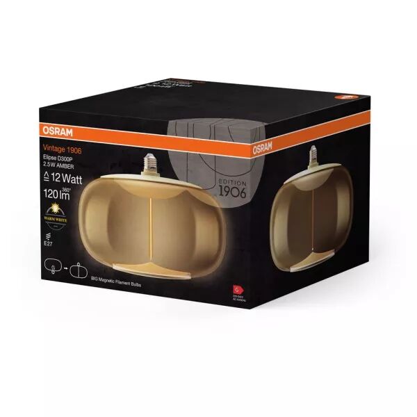 led osram 1906 big elipse12 verre ambr� - fil magn�tique -  e27 2,5w 2700k 120lm (4099854173806)