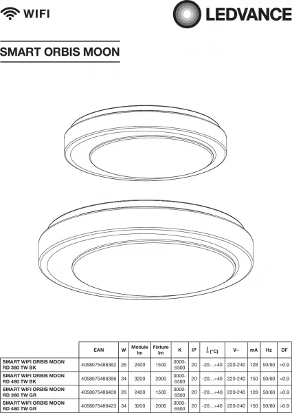 ledvance smart+ wf orbis ceiling moon 30w noir tw 3300lm (4058075486423)