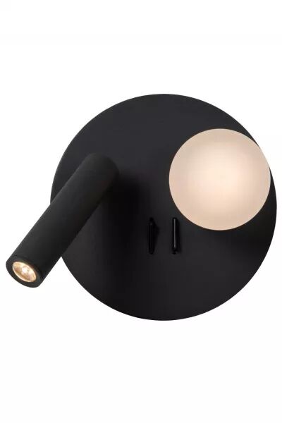 Lucide MATIZ - Lampe de chevet / Applique mural - � 16,5 cm - LED - 3000K - Point de rechargement USB - Noir (77286/02/30)