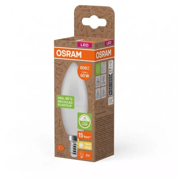 osram led pcr clb60 d�polie e14 7,5w 827 806lm (plastique recycl�) (4058075832008)