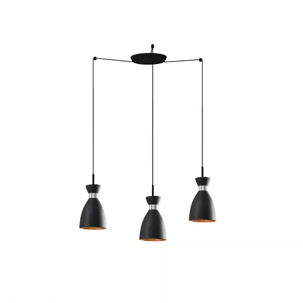 Retro Lampe Suspension Noire Et Cuivre (20050-3L)