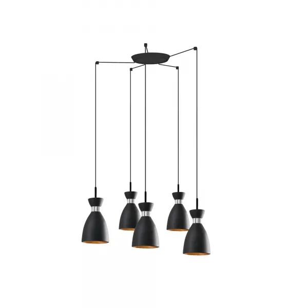 Retro Lampe Suspension Noire Et Cuivre (20050-5L)