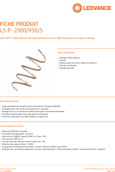 ruban led performance 2000lm/m 3000k irc90 rouleau de 5 m�tres (4058075707733)