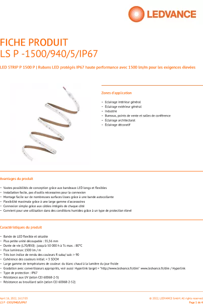 ruban led performance protege 1500lm/m 4000k irc90 rouleau de 5 m�tres (4058075706033)