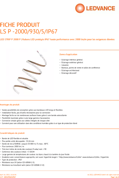 ruban led performance protege 2000lm/m 3000k irc90 rouleau de 5 m�tres (4058075706095)