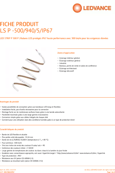 ruban led performance protege 500lm/m 4000k irc90 rouleau de 5 m�tres (4058075705876)
